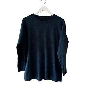 Eileen Fisher Crewneck Navy Green Blue Merino Wool Sweater  SZ SP #2292